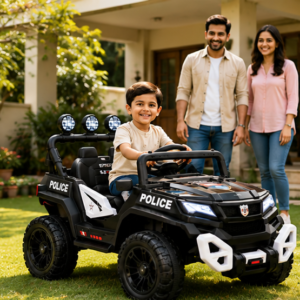Kids Electric Jeep | Police Ride-On Car with LED Lights & Parental Remote Control (12V Battery Jeep for Kids)