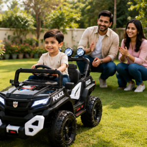 Kids Electric Jeep | Police Ride-On Car with LED Lights & Parental Remote Control (12V Battery Jeep for Kids)