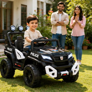 Kids Electric Jeep | Police Ride-On Car with LED Lights & Parental Remote Control (12V Battery Jeep for Kids)