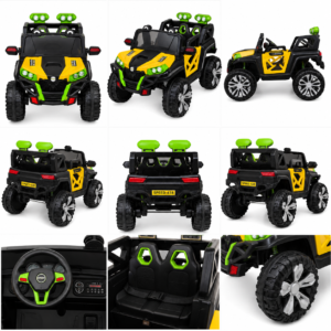 Ride On Jeep 438 – Premium Battery Operated Kids Electric Jeep with Remote Control, LED Lights & Music System (Yellow & Black)