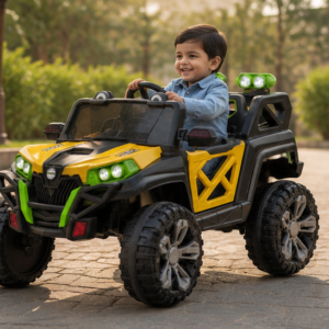 Ride On Jeep 438 – Premium Battery Operated Kids Electric Jeep with Remote Control, LED Lights & Music System (Yellow & Black)