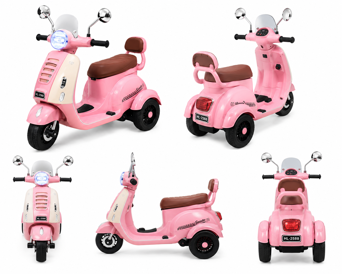 Kids Electric Scooter | Vespa Style 3-Wheel Battery Operated Ride-On Scooter | Music, LED Lights & Safety Backrest | Pink | 2–6 Years - Image 2