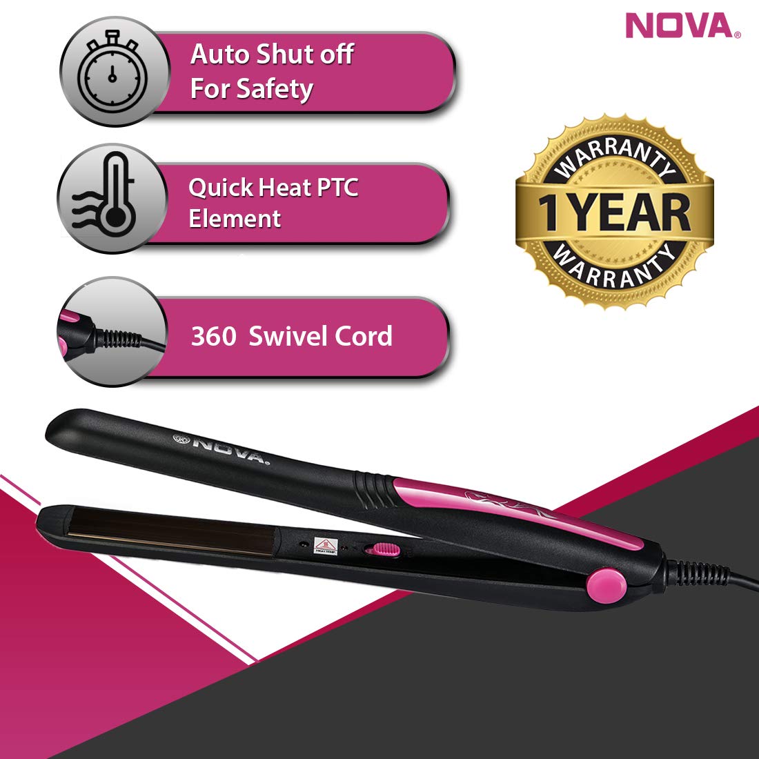Nova NHS - 840 Selfie Hair Straightener for Women (Pink) - Image 5