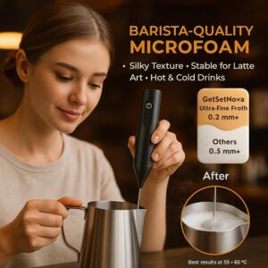 Nova Milk Frother Rechargable Coffee Frother Milk & Beater for Cold Latte 2In1 Handheld Battery-Powered Blender and Egg Whisker | 1 Year Warranty Free Frothy Recipe E-Book (Whisker), Black