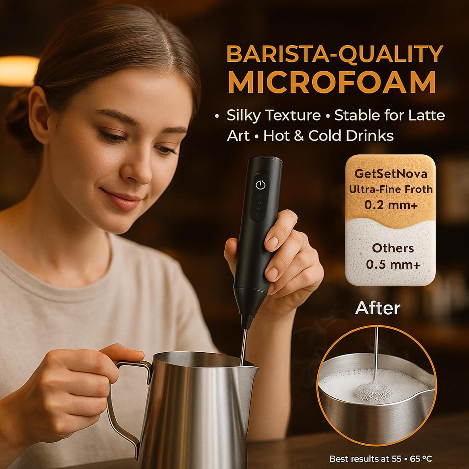Nova Milk Frother Rechargable Coffee Frother Milk & Beater for Cold Latte 2In1 Handheld Battery-Powered Blender and Egg Whisker | 1 Year Warranty Free Frothy Recipe E-Book (Whisker), Black - Image 7