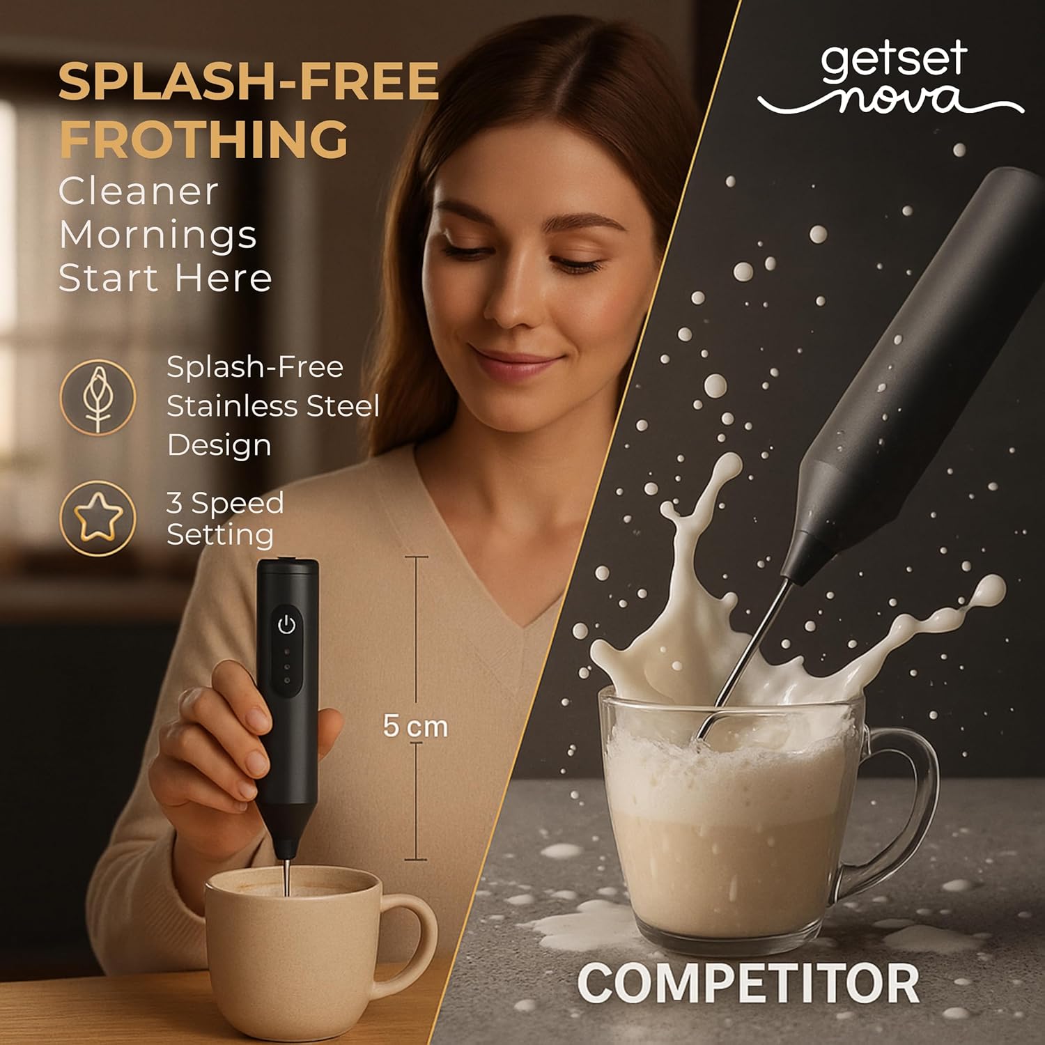 Nova Milk Frother Rechargable Coffee Frother Milk & Beater for Cold Latte 2In1 Handheld Battery-Powered Blender and Egg Whisker | 1 Year Warranty Free Frothy Recipe E-Book (Whisker), Black - Image 6