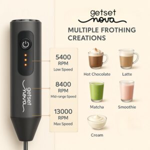 Nova Milk Frother Rechargable Coffee Frother Milk & Beater for Cold Latte 2In1 Handheld Battery-Powered Blender and Egg Whisker | 1 Year Warranty Free Frothy Recipe E-Book (Whisker), Black