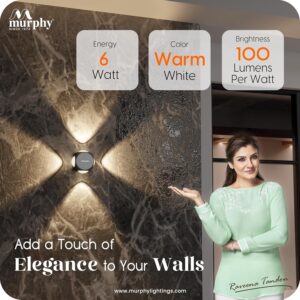 Murphy LED Outdoor Up/Down Wall Light - 6W, Warm White, (4 Multi-Directional Beams), IP65 Waterproof Aluminum Body, Pack of 1 (2-Year Warranty)