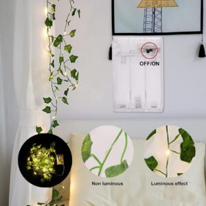 MoonlitDreams Artificial Ivy Plant Vine with Warm White LED String Lights, 7ft Hanging Creeper for Bedroom, Wall, Balcony & Home Decoration, Battery Operated Fairy Lights