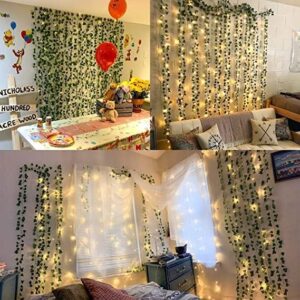 MoonlitDreams Artificial Ivy Plant Vine with Warm White LED String Lights, 7ft Hanging Creeper for Bedroom, Wall, Balcony & Home Decoration, Battery Operated Fairy Lights