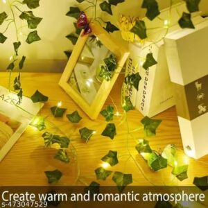 MoonlitDreams Artificial Ivy Plant Vine with Warm White LED String Lights, 7ft Hanging Creeper for Bedroom, Wall, Balcony & Home Decoration, Battery Operated Fairy Lights
