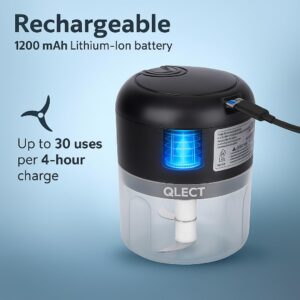 QLECT Electric Mini Chopper, USB Rechargeable Garlic Chopper with Stainless Steel Blades, Portable Food Processor for Onion, Nuts, Ginger, Vegetables & Baby Food (250ml, Black)