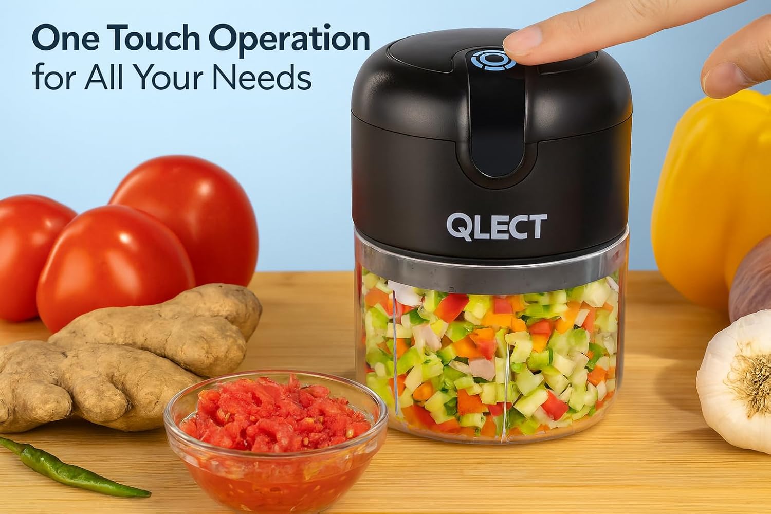 QLECT Electric Mini Chopper, USB Rechargeable Garlic Chopper with Stainless Steel Blades, Portable Food Processor for Onion, Nuts, Ginger, Vegetables & Baby Food (250ml, Black) - Image 5
