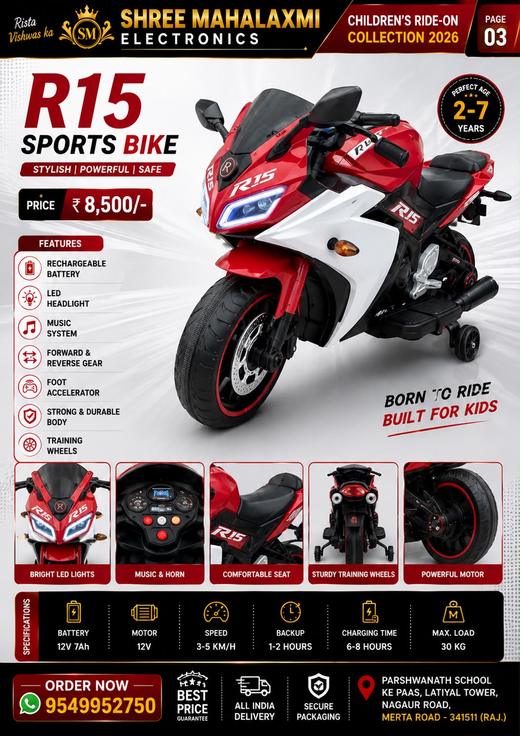 R15 Sports Bike Ride-On for Kids | Premium Battery Operated Electric Bike