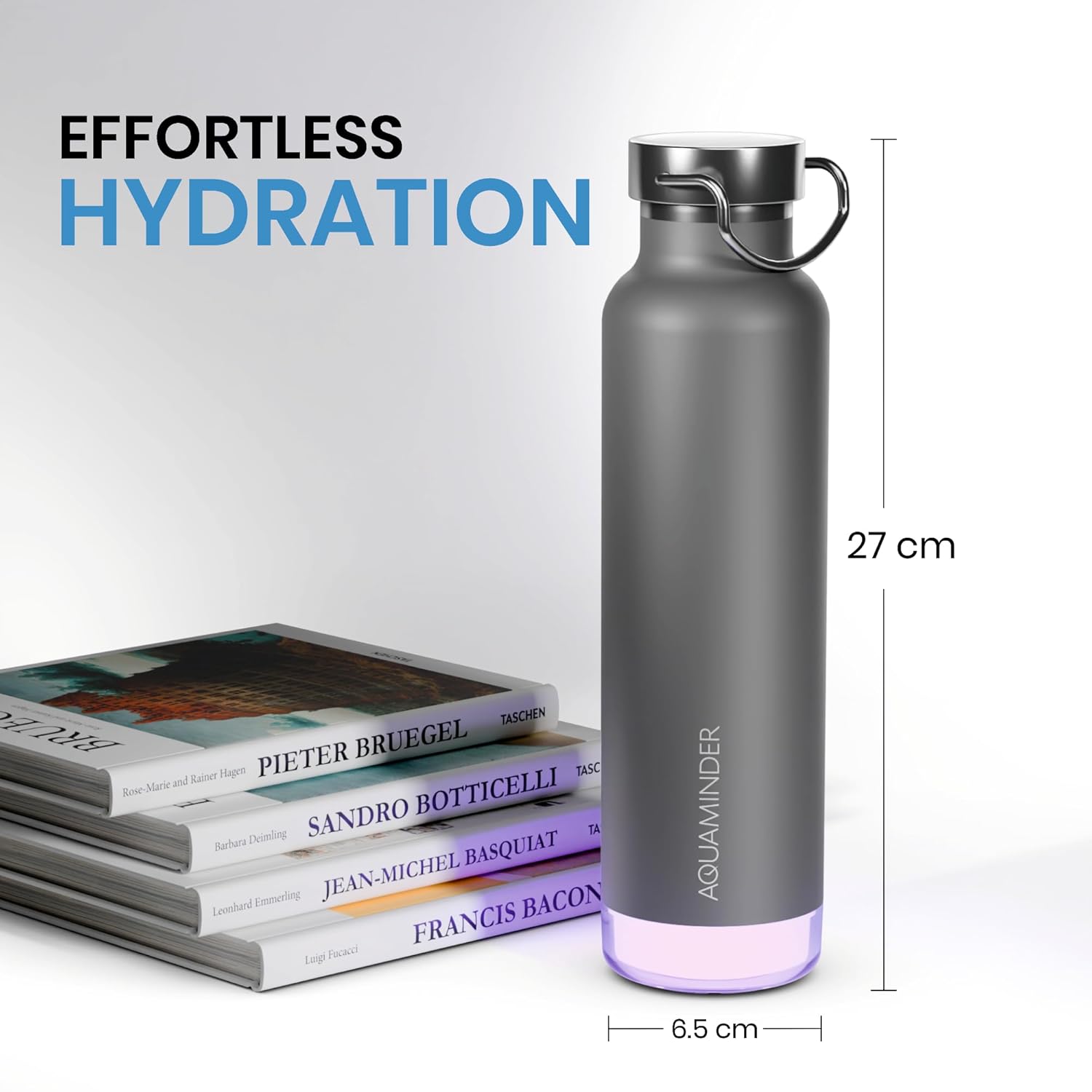 Aquaminder Smart Water Bottle | RGB LED Glow & Timer Hydration Reminder with BT Mobile Phone Connection, Thames with App 600 ML (Grey) - Image 8