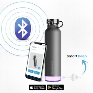 Aquaminder Smart Water Bottle | RGB LED Glow & Timer Hydration Reminder with BT Mobile Phone Connection, Thames with App 600 ML (Grey)