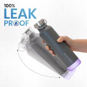 Aquaminder Smart Water Bottle | RGB LED Glow & Timer Hydration Reminder with BT Mobile Phone Connection, Thames with App 600 ML (Grey)