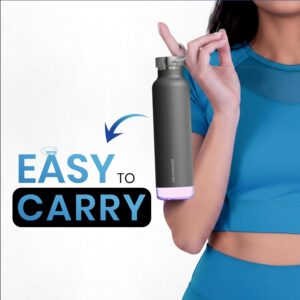 Aquaminder Smart Water Bottle | RGB LED Glow & Timer Hydration Reminder with BT Mobile Phone Connection, Thames with App 600 ML (Grey)