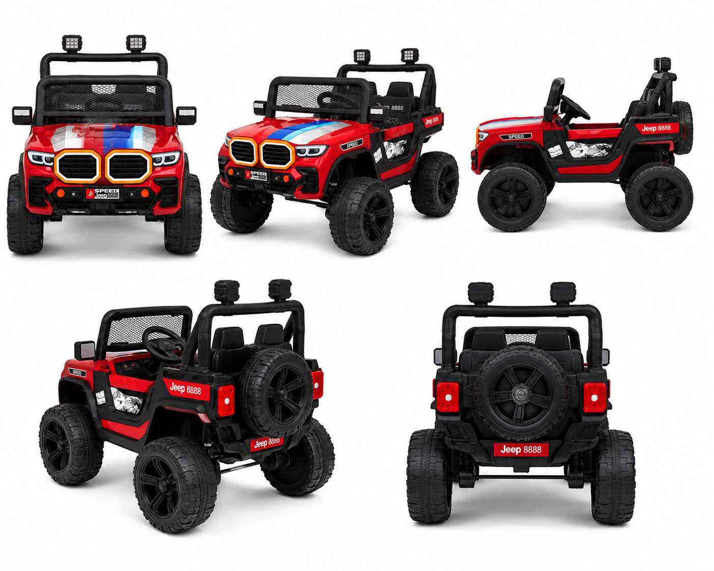 Speed Jeep 8888 Kids Electric Jeep | 12V Battery Operated Ride-On Car with Remote Control, LED Lights & Music (Red) - Image 3