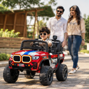 Speed Jeep 8888 Kids Electric Jeep | 12V Battery Operated Ride-On Car with Remote Control, LED Lights & Music (Red)