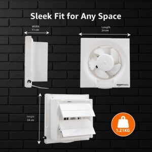Amazon Basics Ventilation 6" Fan | 30W | 5 Blades | 150 mm | 5.6 dB Low Noise | Window Mount | Wall Switch Control | White Plastic