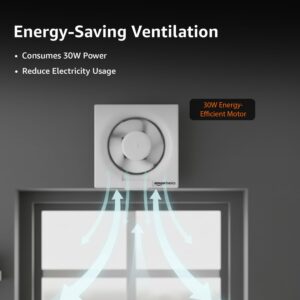 Amazon Basics Ventilation 6" Fan | 30W | 5 Blades | 150 mm | 5.6 dB Low Noise | Window Mount | Wall Switch Control | White Plastic