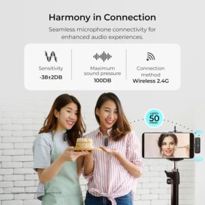 Digitek® (DWM 105) 2 in 1 Wireless Microphone System with ANC Mode, 50m Wireless Range, 6-Hour Working Time, Plug & Play Auto Pairing, Compatible with Android & iOS for Broadcasting & Audio Recording