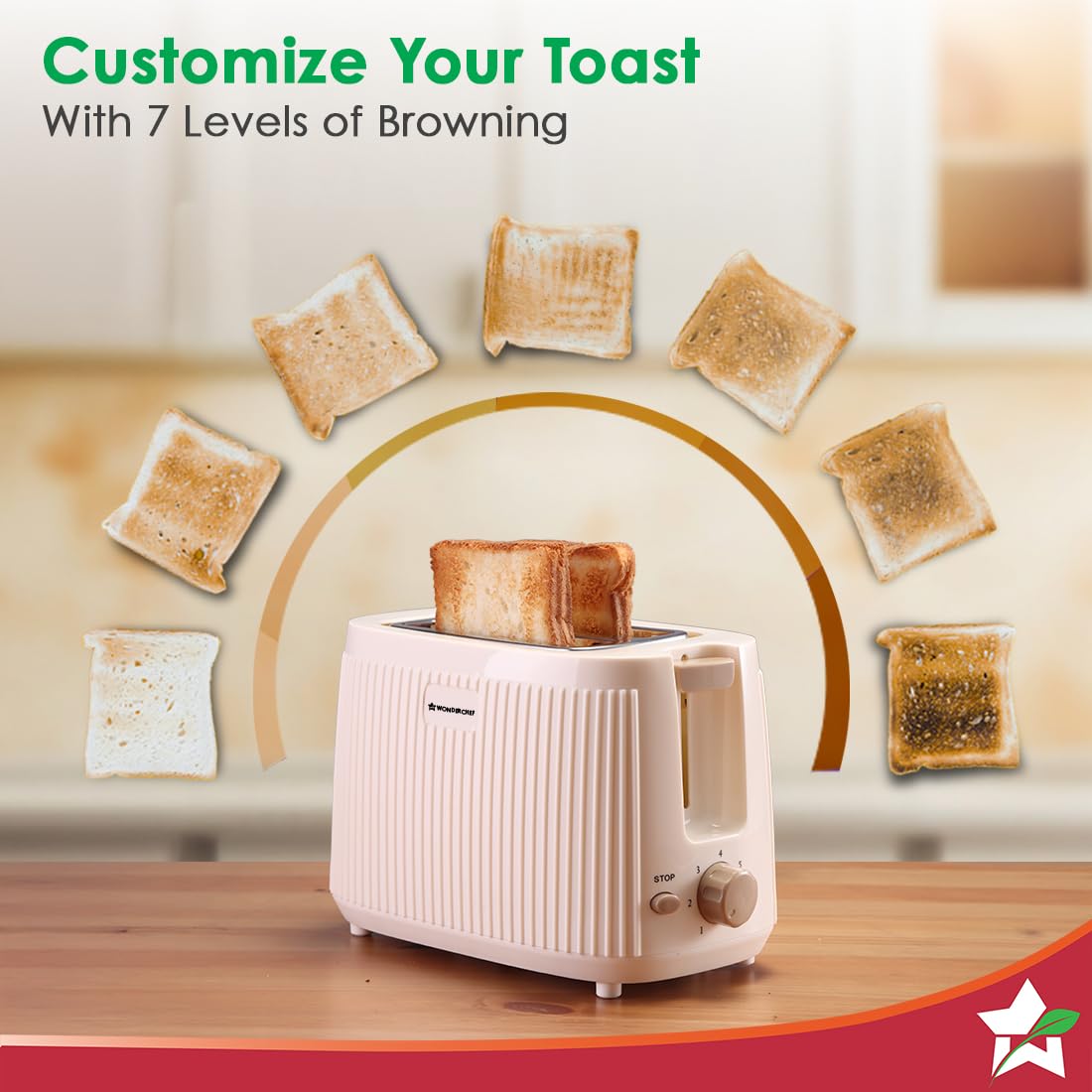 Wonderchef Regalia 2-Slice Pop-up Toaster with Lid Cover, 7 Browning Options for Golden Crispy Bread Toasts, Mid-Cycle Cancel Function, Slide-out Crumb Tray, 2-Yr Warranty, Ivory, Electric Toaster - Image 4