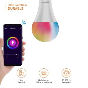 amazon basics - 12W Smart LED Bulb with Alexa, ‎Voice control, Google Assistant & Wi-Fi Enabled (Pack of 1, Multicolour, B22 Holder)