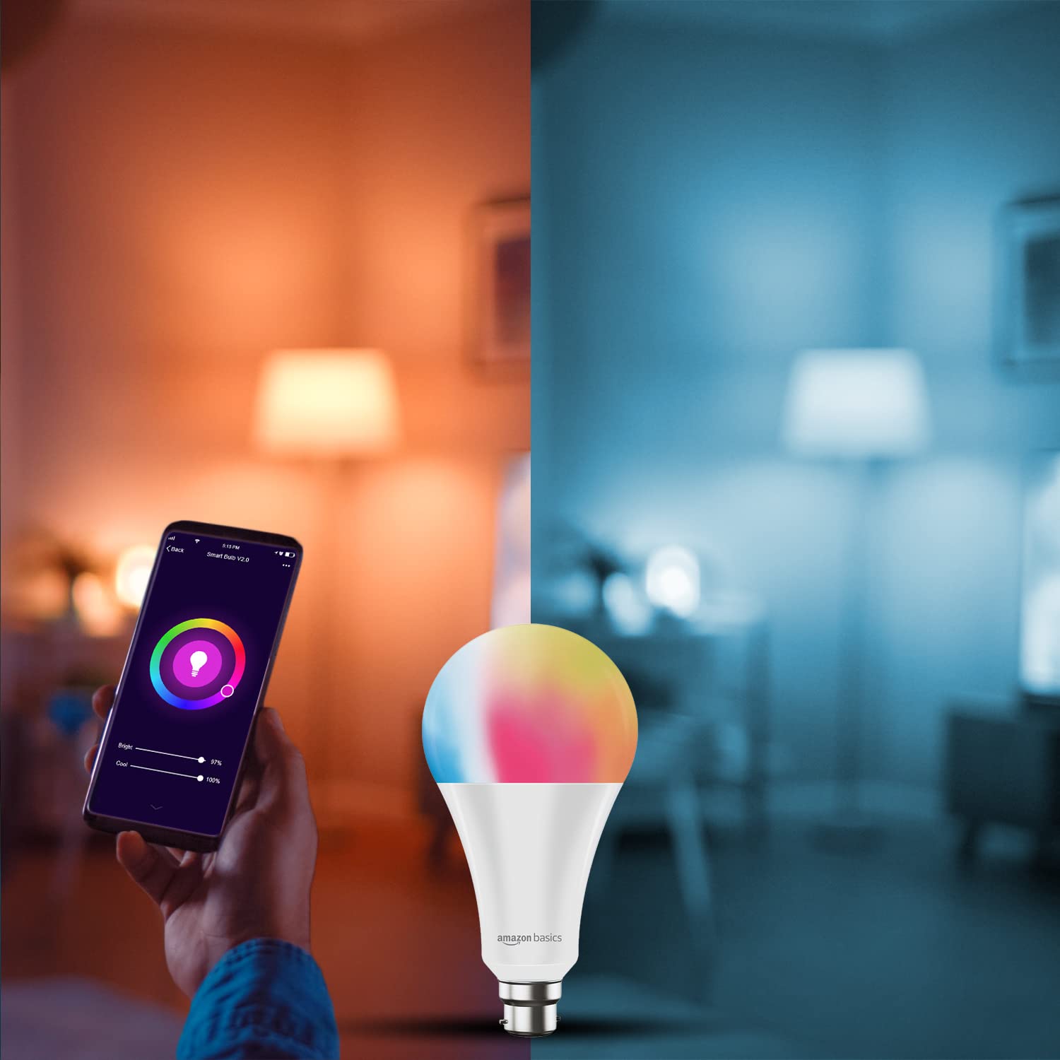 amazon basics - 12W Smart LED Bulb with Alexa, Voice control, Google Assistant & Wi-Fi Enabled (Pack of 1, Multicolour, B22 Holder) - Image 2