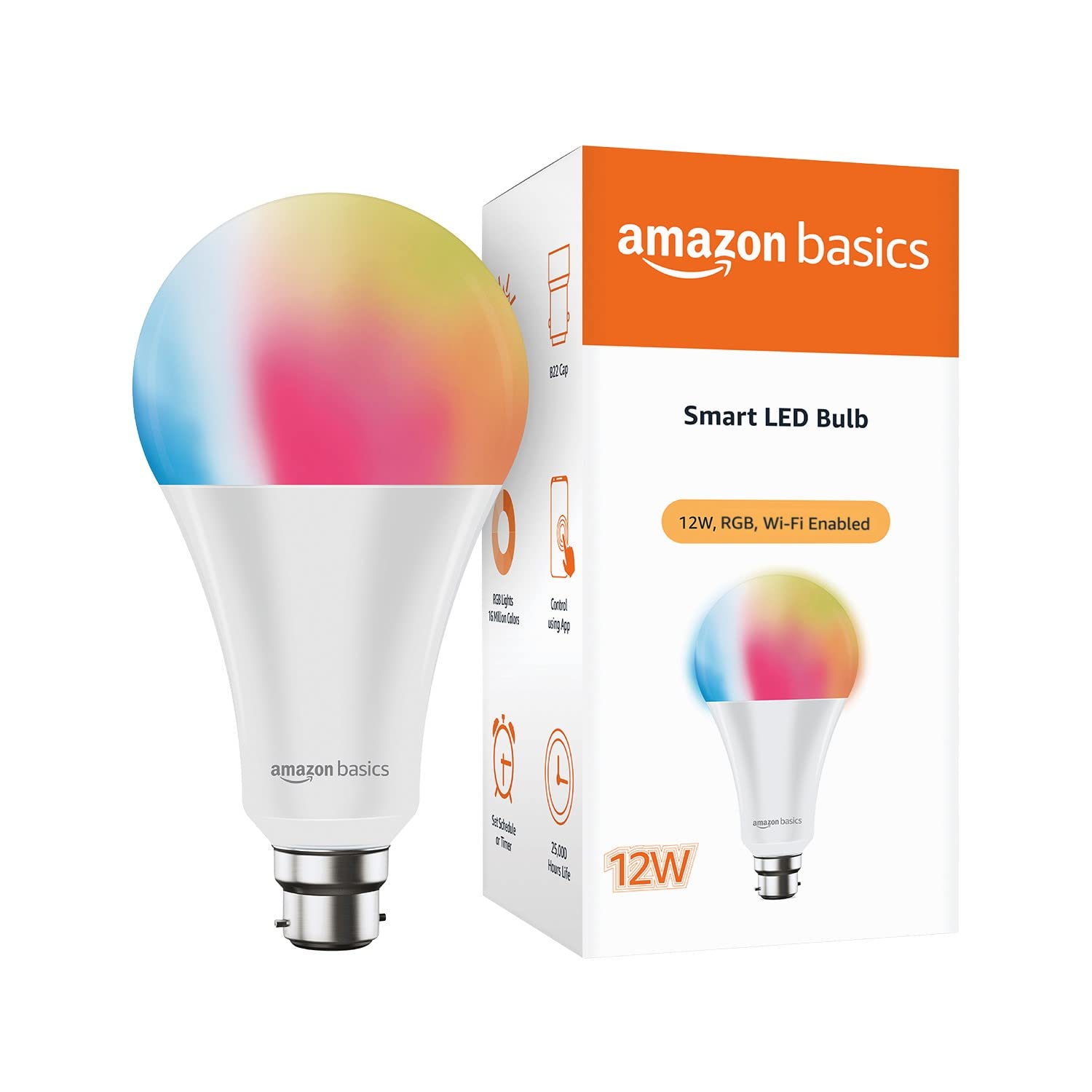 amazon basics - 12W Smart LED Bulb with Alexa, Voice control, Google Assistant & Wi-Fi Enabled (Pack of 1, Multicolour, B22 Holder)
