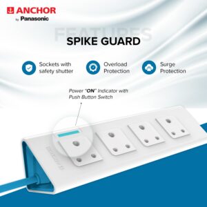 Anchor by Panasonic 4 Way Extension Board Socket with Single Switch | with 1.5 Mtr Extension Cord | Multi Plug for Home Wall, Office (22061)