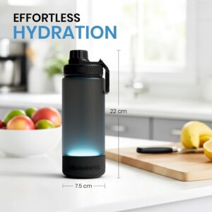 Aquaminder Smart Water Bottle Glows & Beeps to Remind You to Drink More 600 ml Chug Cap Bottle For Adults and Kids Perfect for Secret Santa Gift & Birthday Gift, Travel, Gym, Yoga, Hudson