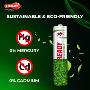 Eveready Rechargeable AA Battery, 600 mAh, 1.2V NiMH, Rechargeable Up to 1000 Times*, Ideal for Trimmers, Toys, Cordless Phones, Gaming Controllers etc, Pack of 2