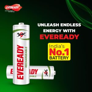 Eveready Rechargeable AA Battery, 600 mAh, 1.2V NiMH, Rechargeable Up to 1000 Times*, Ideal for Trimmers, Toys, Cordless Phones, Gaming Controllers etc, Pack of 2