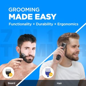 Havells Beard & Hair 7 in 1 Trimmer |2-in-1 Special Blade| Comes with 4 Beard & 2 Hair Combs|Type C Turbo Charge|No Nicks & Cuts|2 Year Guarantee|BT4001
