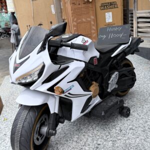 Husky Sports Bike Ride-On for Kids | 12V Battery Operated Sports Bike with LED Lights, Music & Training Wheels