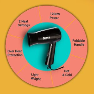 Nova NHP 8100 Silky Shine 1200 W Hot and Cold Foldable Hair Dryer (Black)