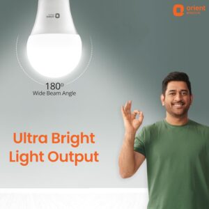Orient Electric 12W High Glow LED bulb| 180-degree wide beam angle| Voltage surge protection up to 4 kV| 6500K, Cool White| B22d base| Made in India| Pack of 2