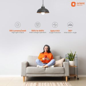 Orient Electric 12W High Glow LED bulb| 180-degree wide beam angle| Voltage surge protection up to 4 kV| 6500K, Cool White| B22d base| Made in India| Pack of 2