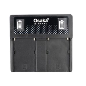 Osaka Dual Charger | Dual Slot Fast Battery Charger for Sony NP-F Series (F550/F750/F970) | LED Indicator Smart Charging Dock | Portable Compact Camera Battery Charger with Overcharge Protection