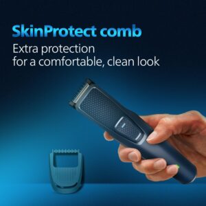 Philips India's No.1 Men's Trimmer* | Skin Safe Beard Trimmer for Men | Durapower tech | Self Sharpening Blades | Skin Protect Comb | 30 min runtime USB charging | No oil needed | 2yr warranty |BT1244