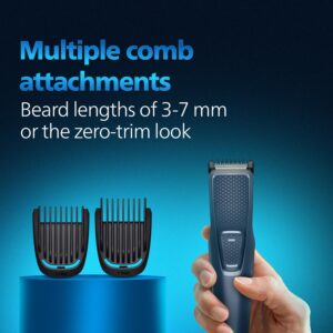 Philips India's No.1 Men's Trimmer* | Skin Safe Beard Trimmer for Men | Durapower tech | Self Sharpening Blades | Skin Protect Comb | 30 min runtime USB charging | No oil needed | 2yr warranty |BT1244