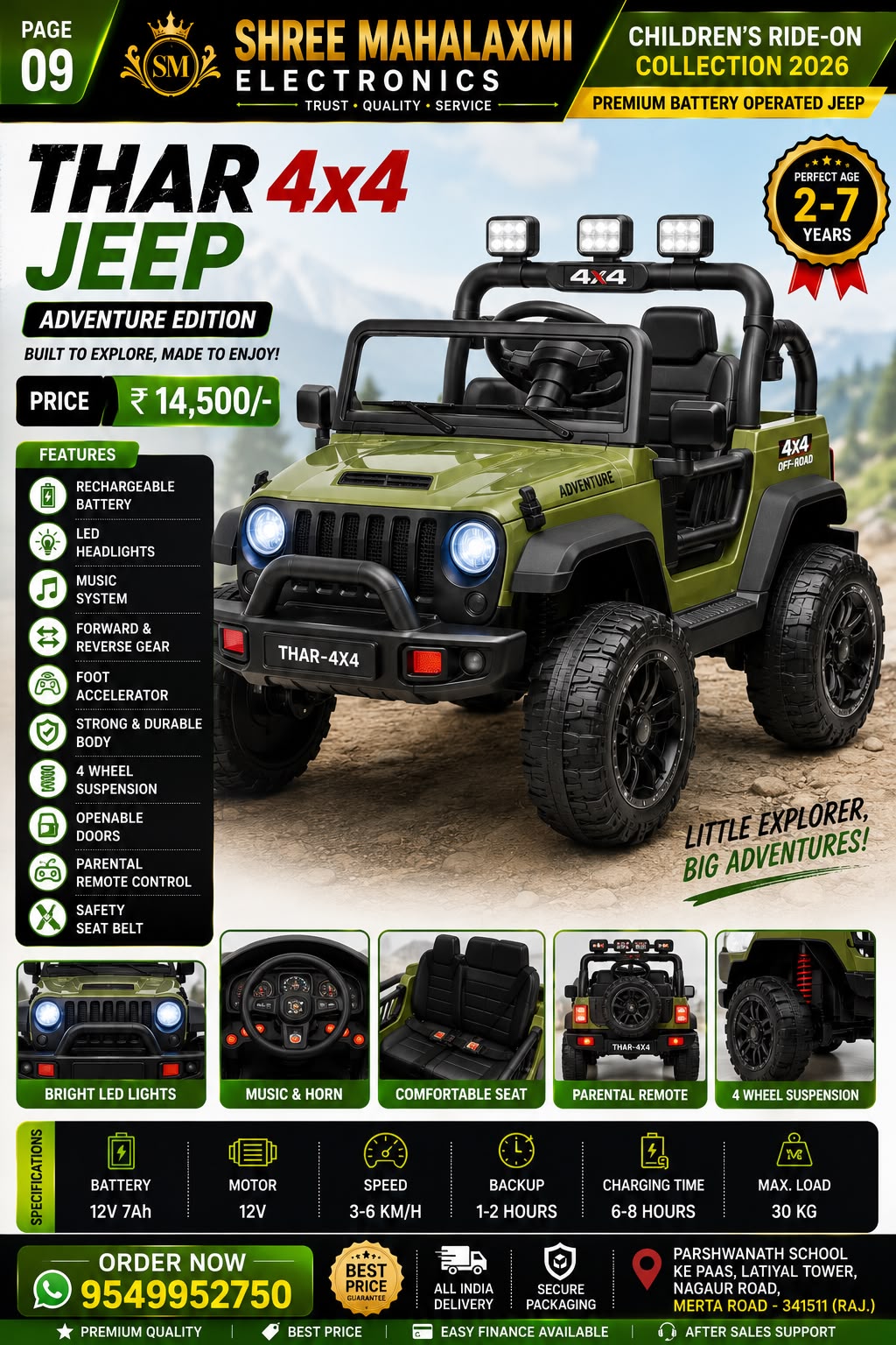 AdventureX Thar 4x4 Premium Battery Operated Ride-On Jeep for Kids with Remote Control