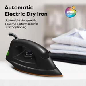 Wipro GD208 Automatic Electric Dry Iron 1200 Watt With Large LED Indicator | Large Soleplate|Anti Bacterial German Weilburger Double Coated Soleplate | Quick Heat Up - 1200 Watts, Black