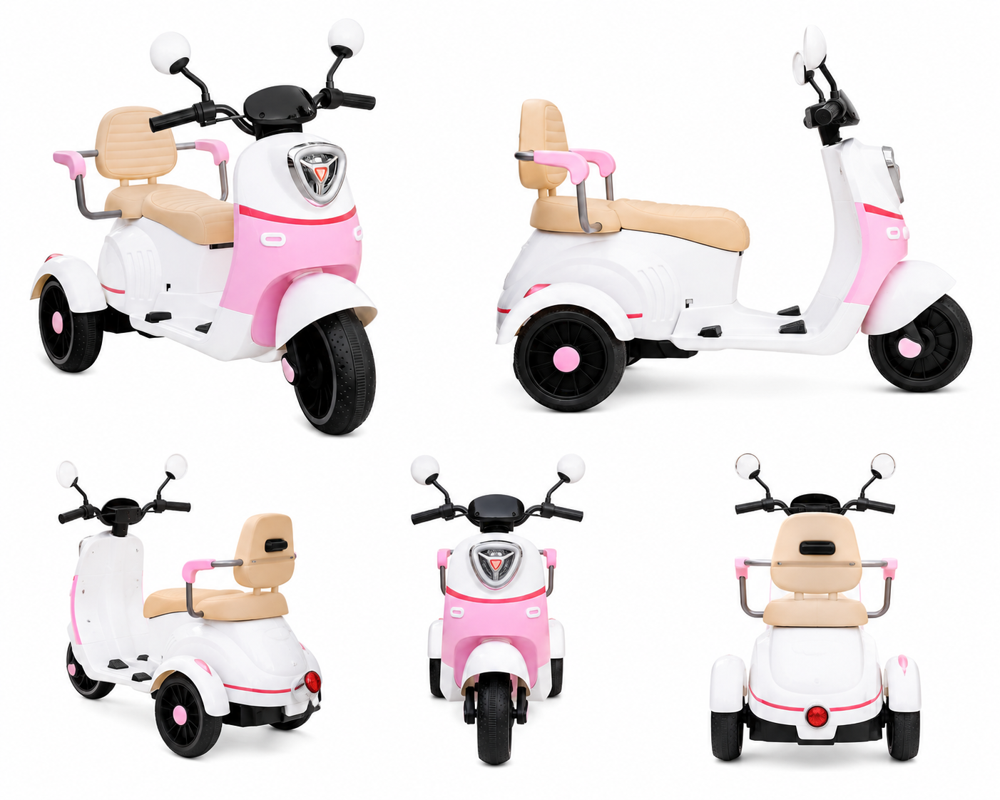 Kids Electric Scooter Vespa Double Seater for Kids 1 to 6 Years | with Music and Light, Big Size Vespa Scooter | Electric Rechargeable Ride-OnsScooter(White Pink) - Image 3