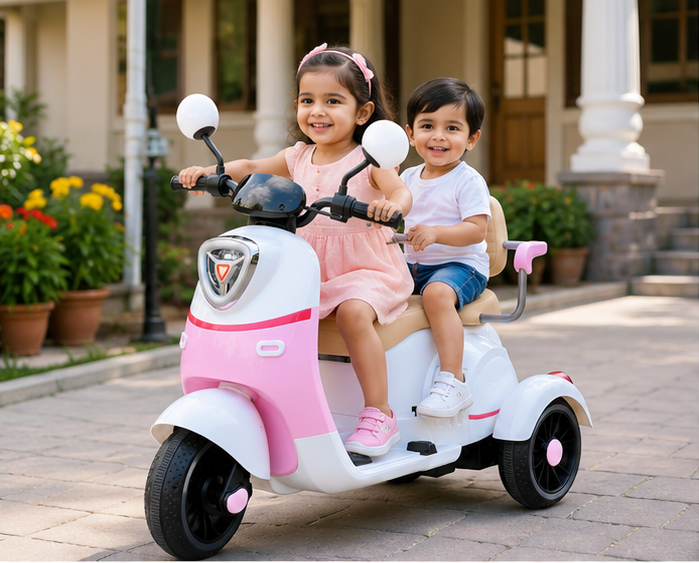 Kids Electric Scooter Vespa Double Seater for Kids 1 to 6 Years | with Music and Light, Big Size Vespa Scooter | Electric Rechargeable Ride-OnsScooter(White Pink) - Image 4