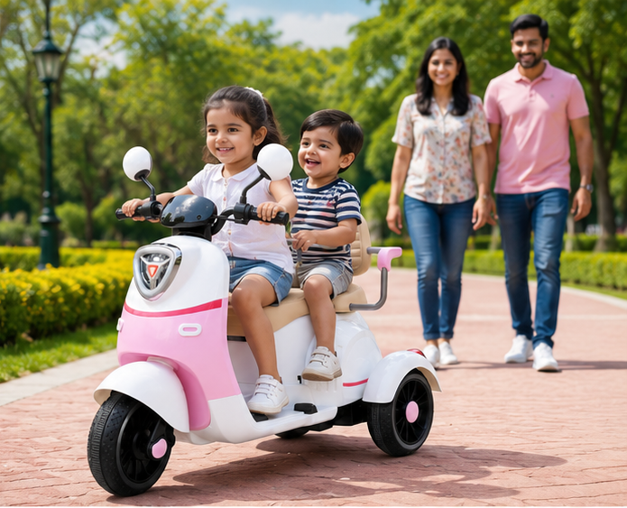 Kids Electric Scooter Vespa Double Seater for Kids 1 to 6 Years | with Music and Light, Big Size Vespa Scooter | Electric Rechargeable Ride-OnsScooter(White Pink) - Image 5