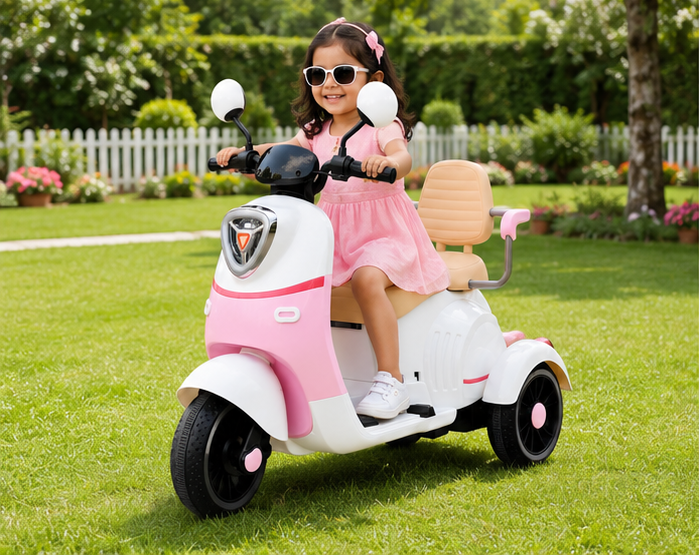 Kids Electric Scooter Vespa Double Seater for Kids 1 to 6 Years | with Music and Light, Big Size Vespa Scooter | Electric Rechargeable Ride-OnsScooter(White Pink) - Image 6
