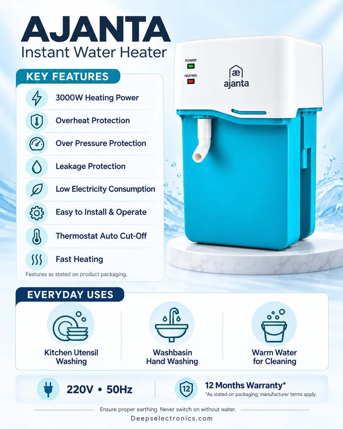 Ajanta Instant Water Heater – 3000W - Image 2